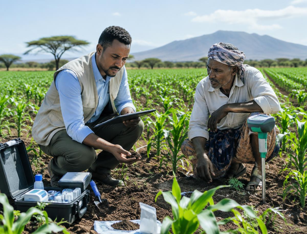 Agricultural specialist carrying out soil and crop analysis