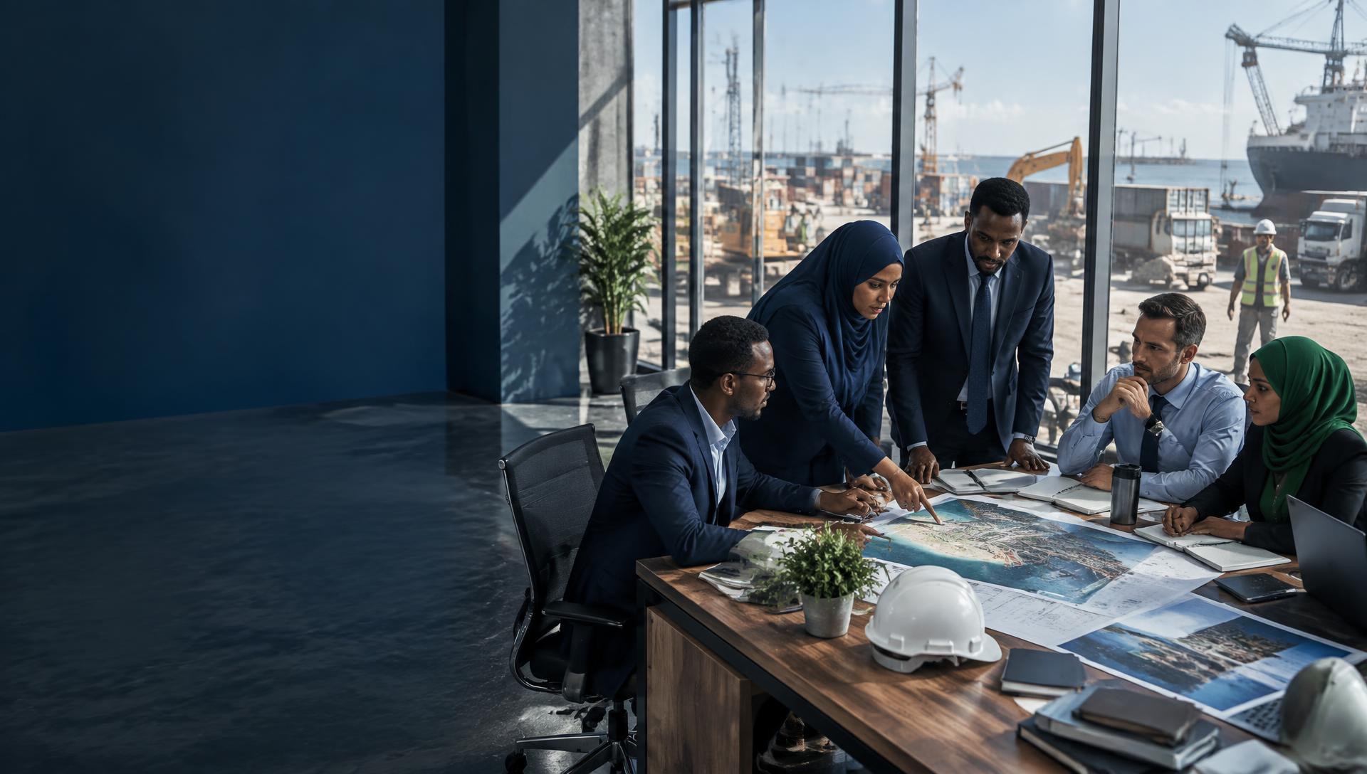 Professionals coordinating integrated infrastructure, logistics, and development services